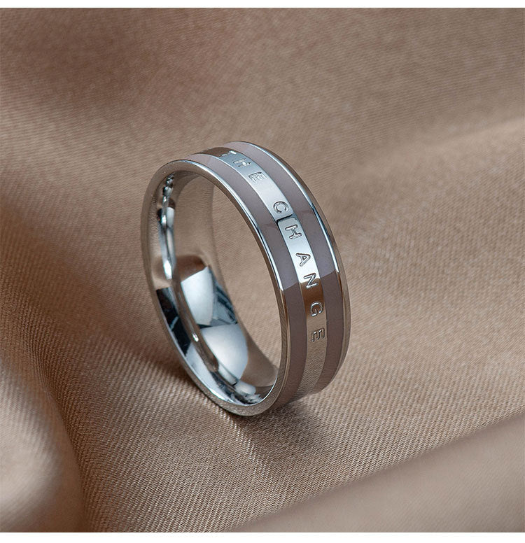 Simple Fashion Wide Epoxy Ceramic Titanium Steel Ring Couple Style Text Letters Rose Gold Silver Colors Styles