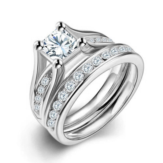 Hearts And Arrows Plated Copper Ring Simulated Diamond Geometric Couple Engagement Promise Anniversary Jewelry