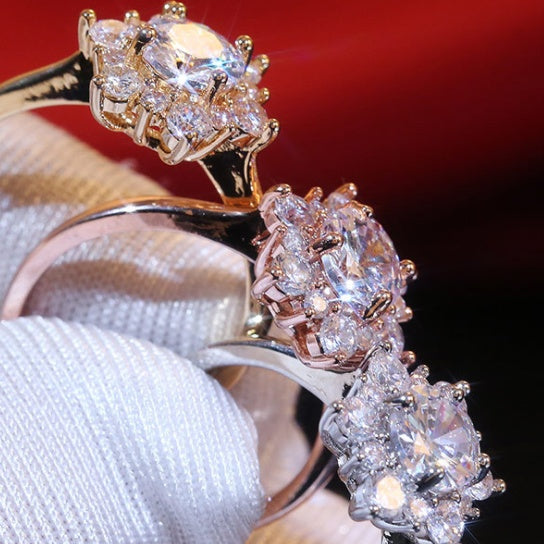 Elegant Copper Ring With Inlaid Zircon Stones Simple Band For Everyday Wear Delicate Sparkling Accent Gleaming