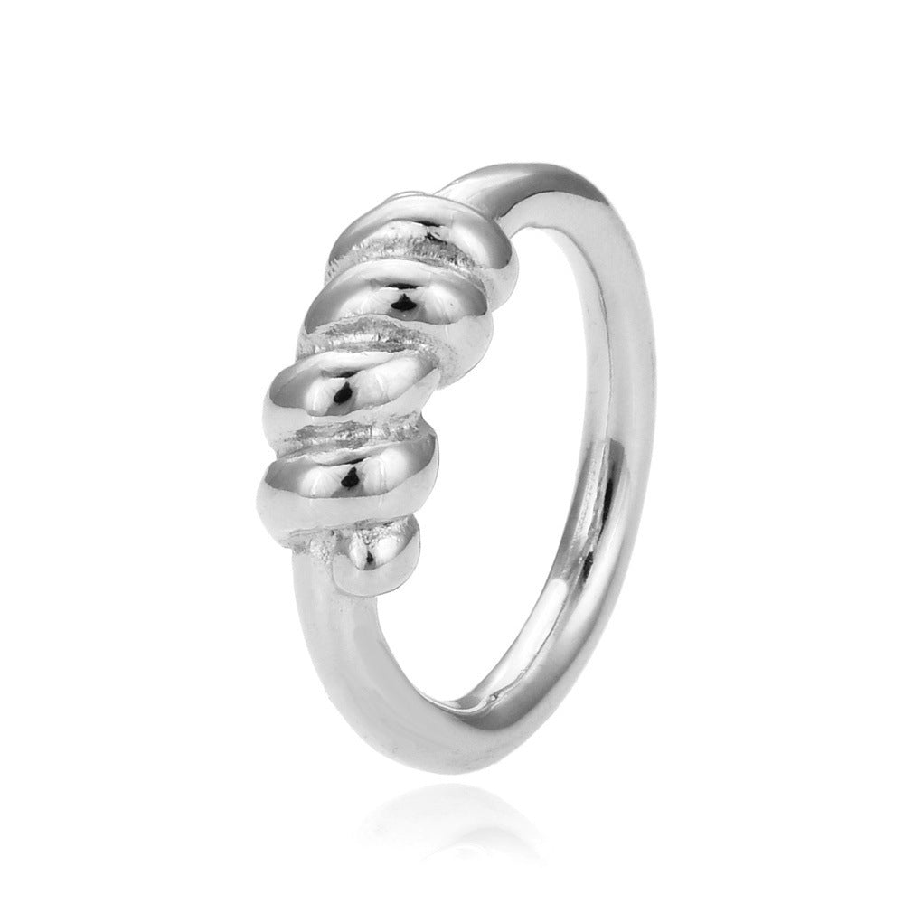 Women Stainless Steel Ring Twist Band Geometric Croissant Ring Gold Tone Fashion Jewelry Gifts For Her Elegant