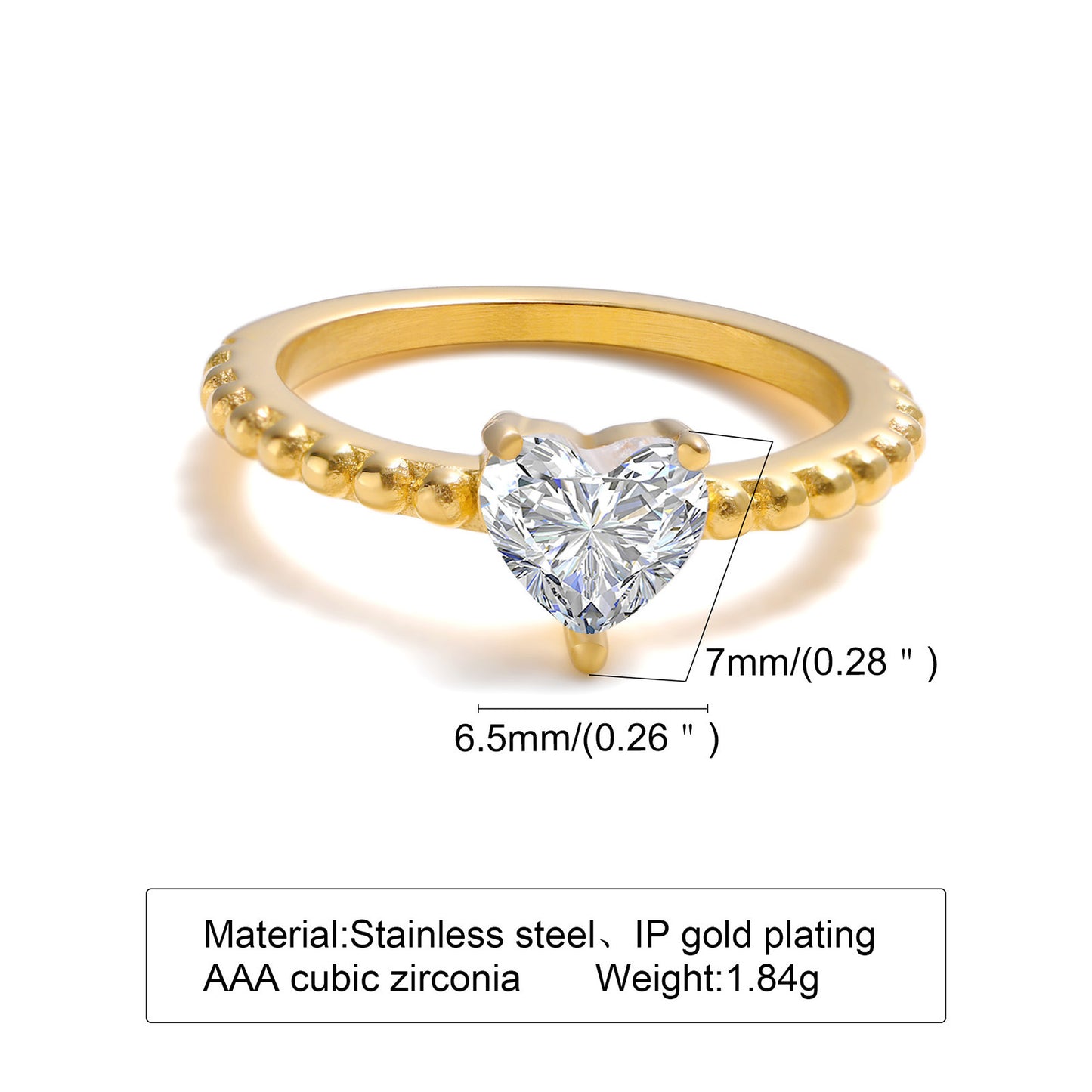 Stainless Steel Zircon Ring For Women Gold Jewelry Gift