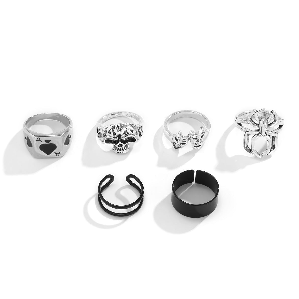 Street Style Spades Heart Poker Ring Alloy Jewelry For Women Ancient Silver Retro Geometric Design For Everyday Wear