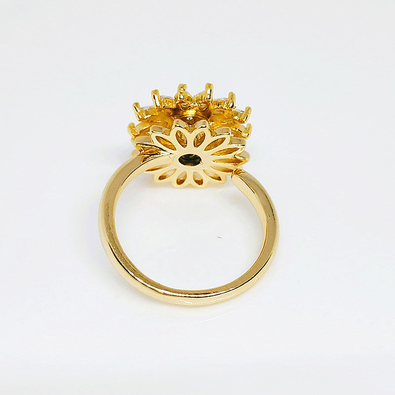 Rotating Sunflower Ring With Full Diamond Adjustable Opening Gold Rose Gold White Gold Women Jewelry Korean Style