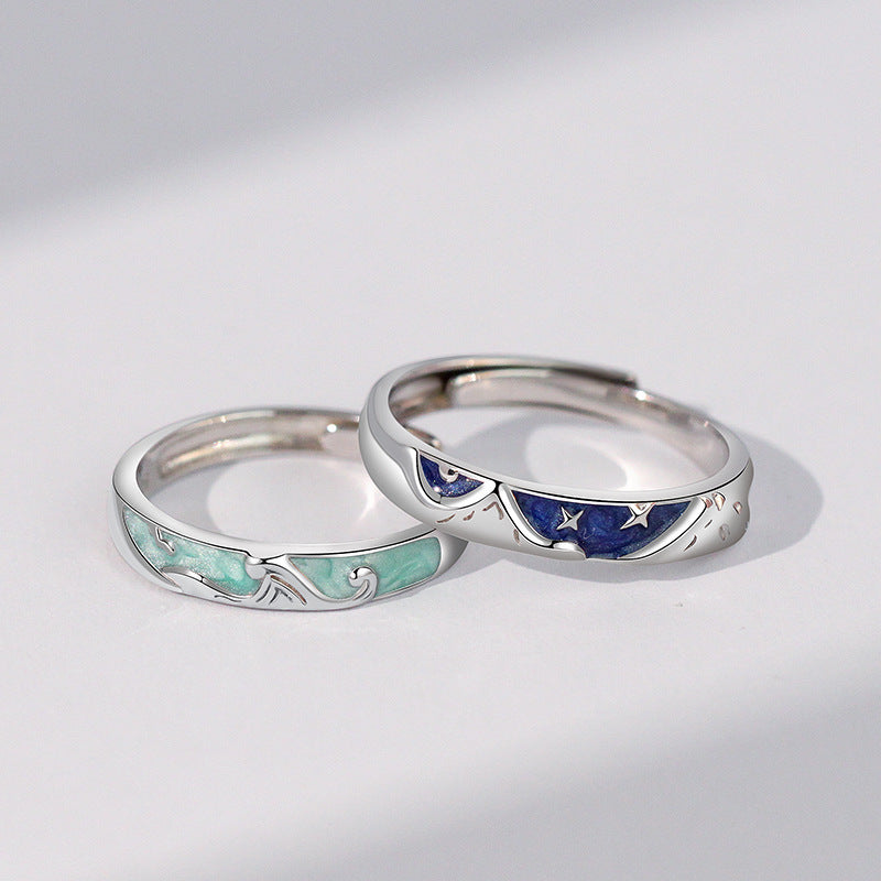 Stars Mountainous Seas Couple Rings Plated Silver Matching Rings For Him And Her Fashionable Bands Anniversary