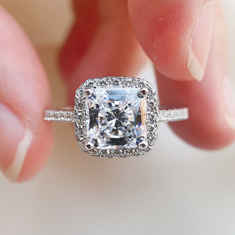 Women S925 Sterling Silver Diamond Ring Geometric Electroplated Fashion Jewelry For Engagement Gift Daily Wear