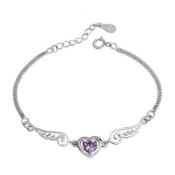 Heart Bracelet Plated Copper White Gold With Purple Diamond And White Diamond Accents Fashion Jewelry Gift For Her