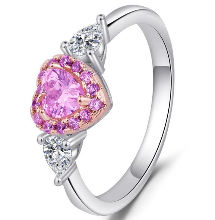 Women's Pink Peach Heart Ring Zircon Inlaid Rose Gold Plated Jewelry Lux Dainty Fashion Accessory Gift For Her