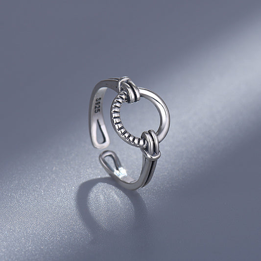 Unisex Adjustable Sterling Silver Ring Circle Band Geometric Design Electroplate Thai S925 Jewelry Simple Look