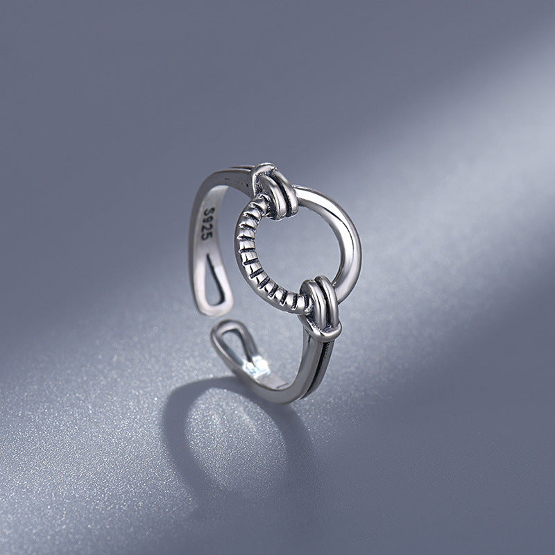 Unisex Adjustable Sterling Silver Ring Circle Band Geometric Design Electroplate Thai S925 Jewelry Simple Look