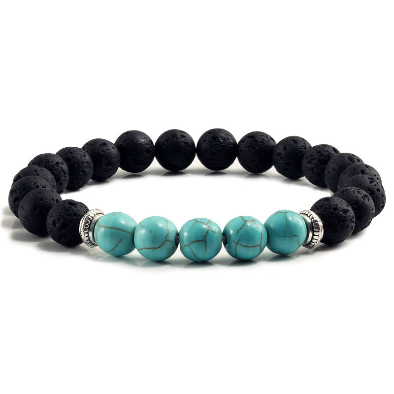 Unisex Natural Stone Turquoise Volcanic Rock Bracelet Adjustable Elastic String Geometric Design For Men Women