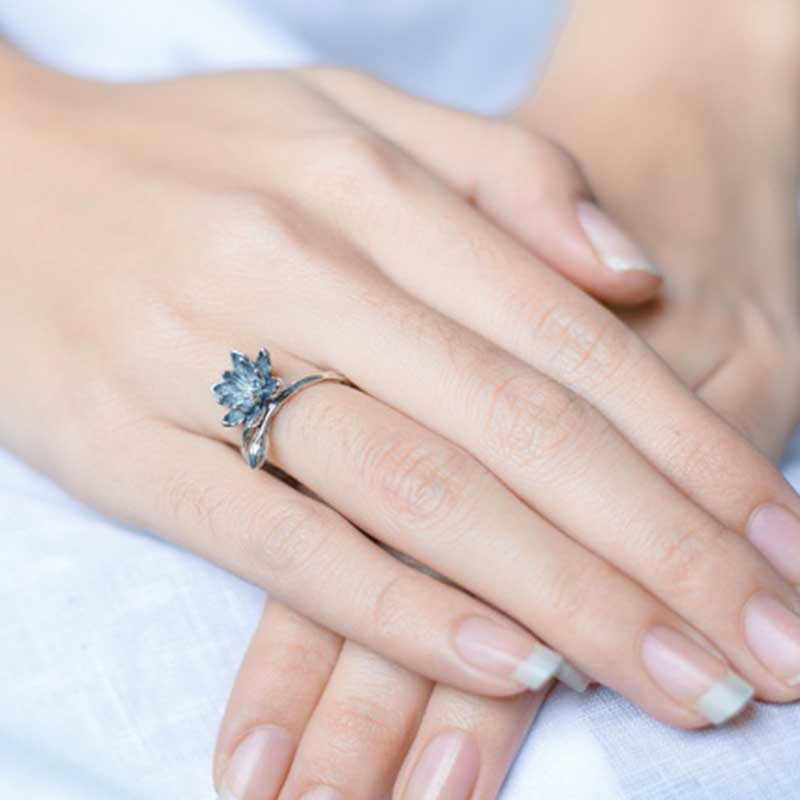 Sterling Silver Anemone Ring Thai Korean Style Adjustable For Women Fashion Jewelry Ethnic Retro Style Vintage