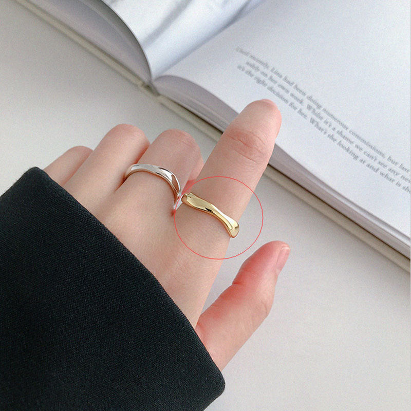 Womens 925 Sterling Silver Ring Korean Wavy Adjustable Open Band Electroplated Jewelry Festival Accessory For Women