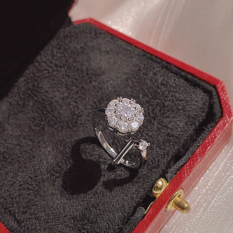 Womens Adjustable Double Layer Copper Ring Geometric Style Korean Fashion Jewelry Silver Copper Ring For Women