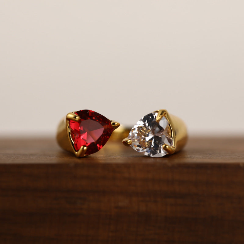 Geometric Zircon Rings For Women Asymmetrical Openings Copper Rings Retro Personality Electroplating Statement