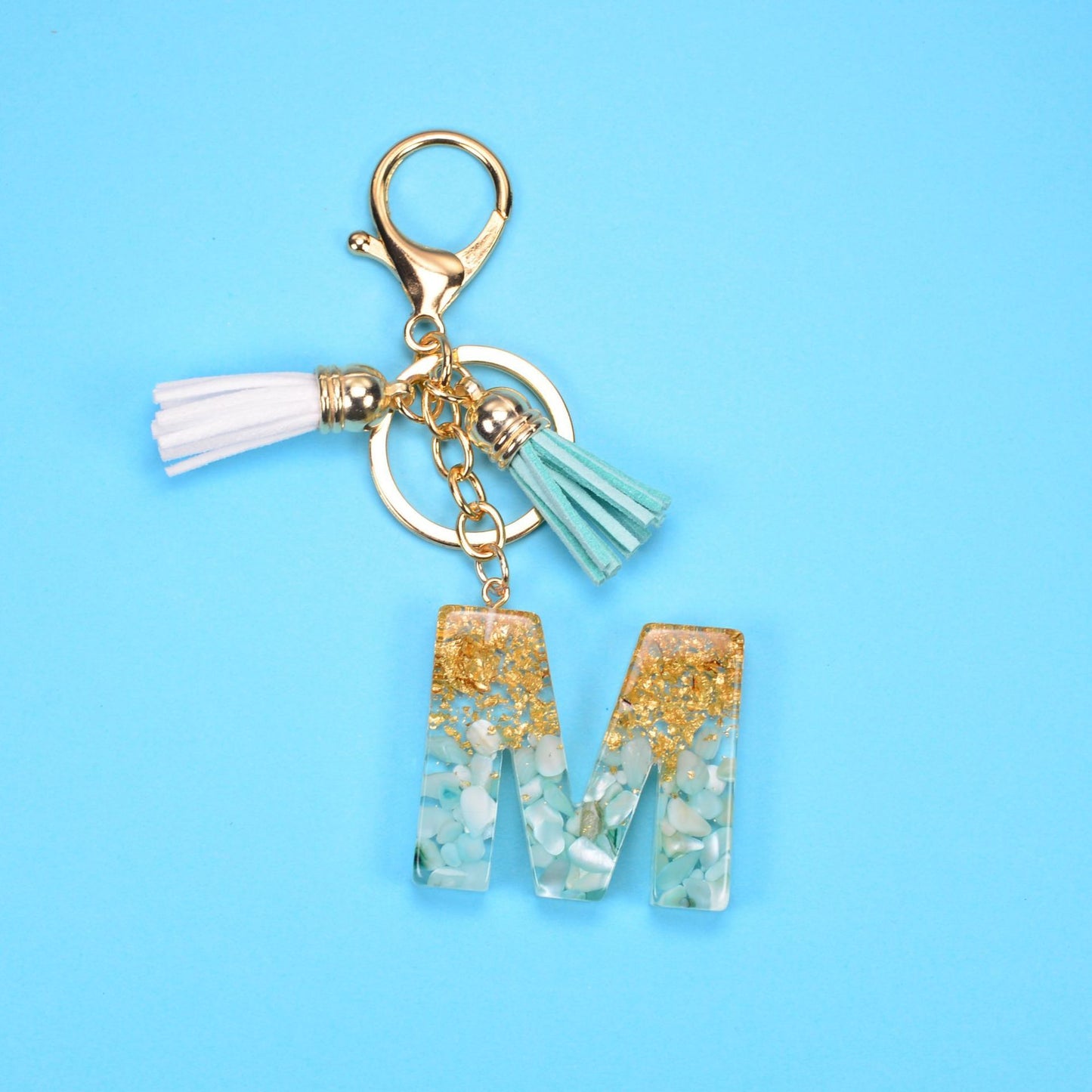 Resin Letter Keychain With Gold Foil Tassel And Alphabet Initial Keyrings For Purses Bags Backpacks Decoration