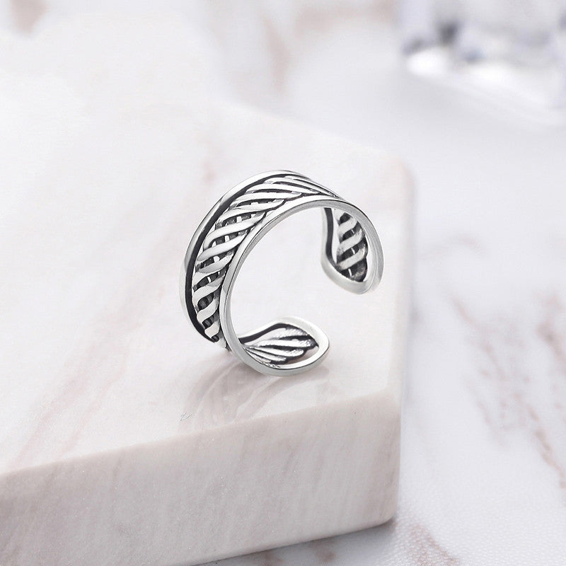 Vintage Thai Silver Ring Antique Inspired Design Elegant Statement Ring White Copper Plated 30 Per Cent Silver