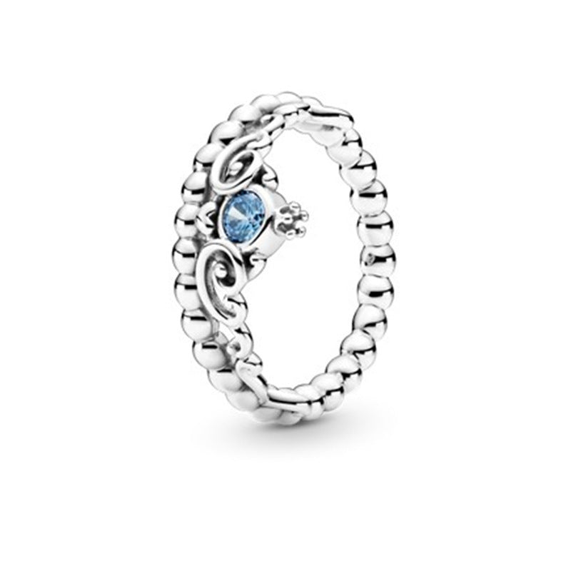 Women Sterling Silver Ring with Diamond Crown Setting for Anniversary Fashions All Match Winter Style Timeless