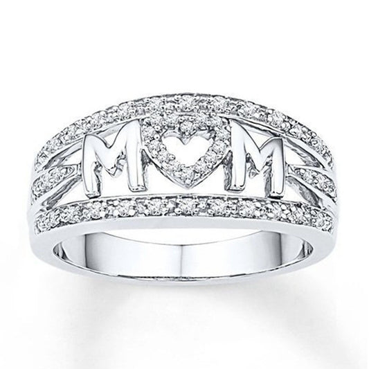 Gold Plated Alloy Mom Ring With Gemstones And Rhinestones