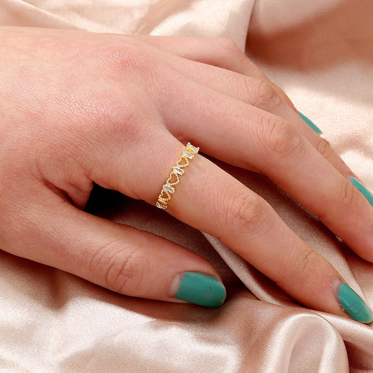 Unisex Copper Ring Adjustable Open Ring With White Zircon Geometric Design Fashion Women And Men One Size Fits