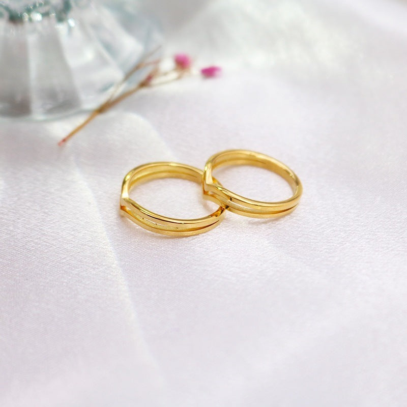 Unisex Titanium Steel Ring Irregular Wave Design Heart Glossy Electroplated Finish Band Ring for Men and Women Fashion Jewelry Statement Ring