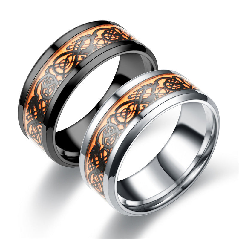 Stainless Steel Luminous Ring For Everyday Wear Sturdy Polished Band Jewelry With Orange Black Accent And Glow