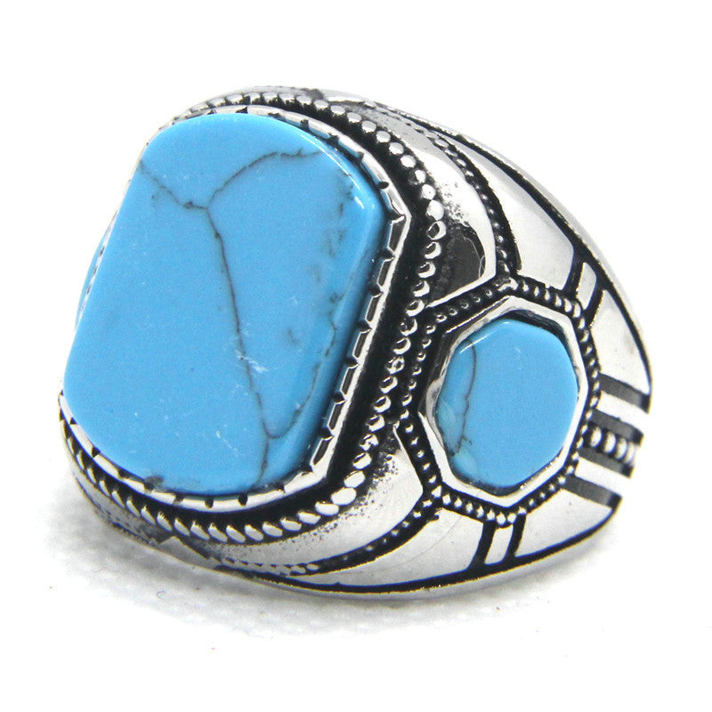 Mens Stainless Steel Ring With Turquoise Inlay Durable Stylish Band Comfort Fit For Everyday Wear Everyday Use