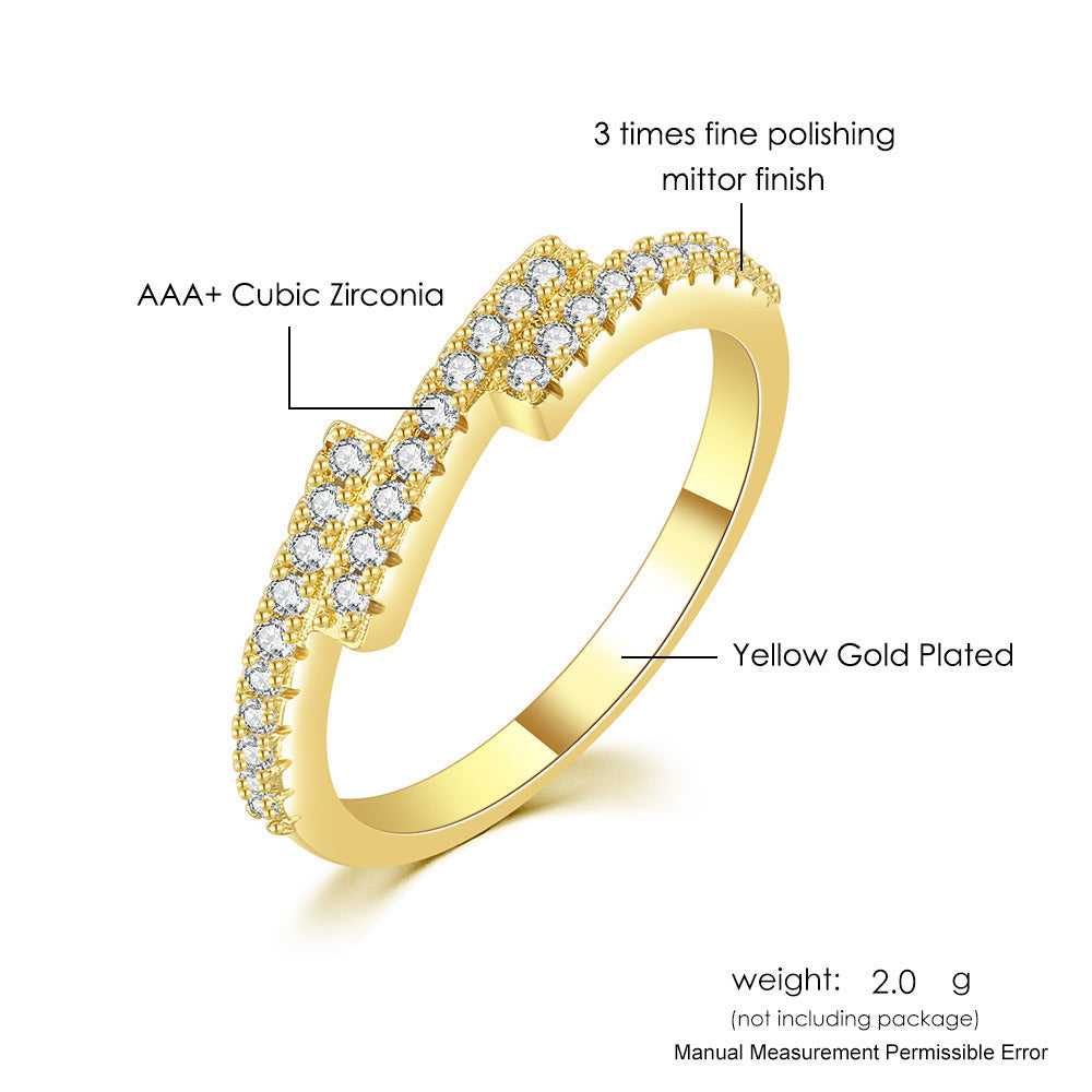 Womens Ring Triple Row Cubic Zirconia Inlaid Geometric Design 4mm Band Platinum Gold Finish For Everyday Wears