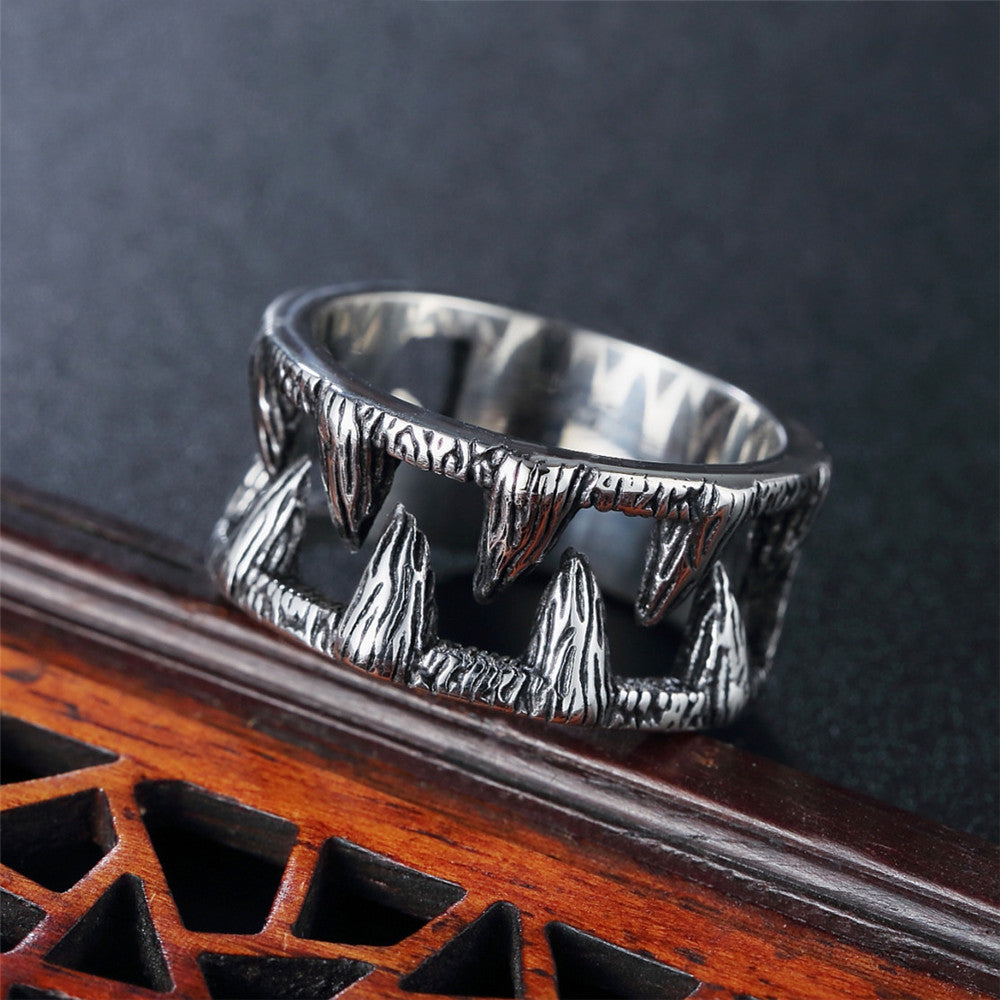 Mens Stainless Steel Ring Vintage Teeth Design Jewelry