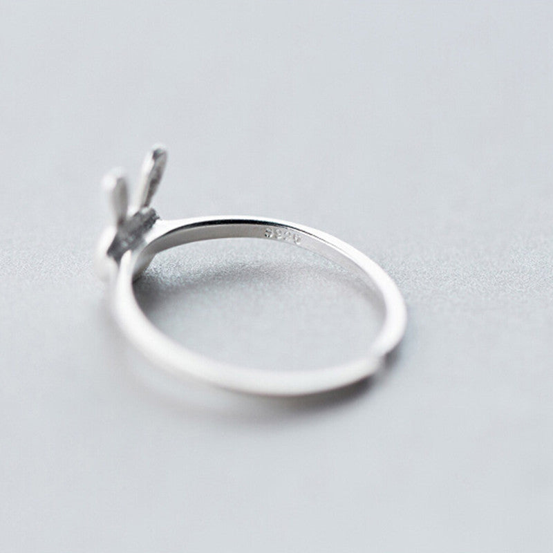 Women 925 Heart Shaped Ring Frosted Bunny Ring National Style Travel Jewelry Individually Packed Packaged Gift
