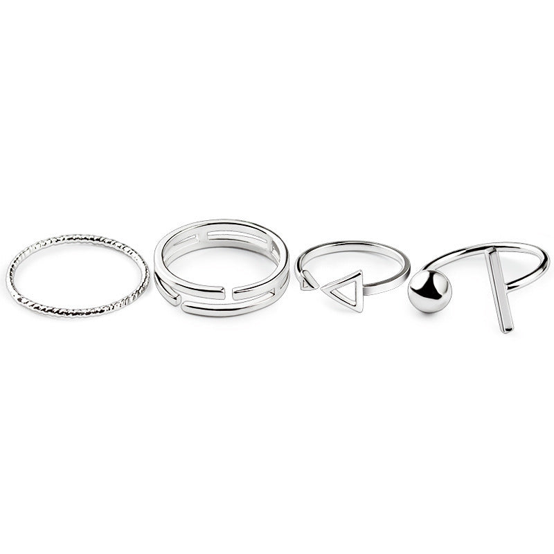 Unisex Rings Set Of 4 Geometric Alloy Adjustable Rings Individually Packed Electroplated Finish Everyday Simple