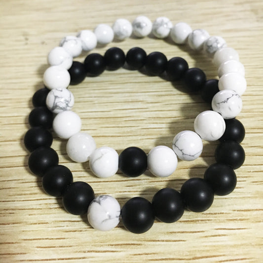 Couple Geometric Bead Bracelets Set 8mm Frosted Stone White Turquoise Matte Black 18cm Friendship Jewelry 18cm