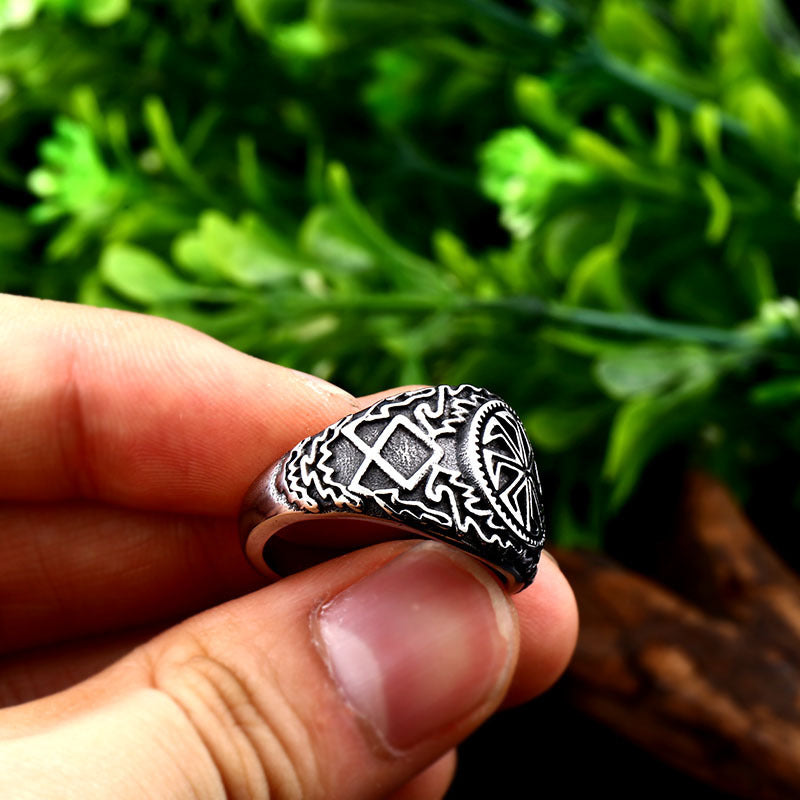 Norse Inspired Stainless Steel Ring For Men European American Style Titanium Finish Jewelry Gift Idea Everyday Style For Men