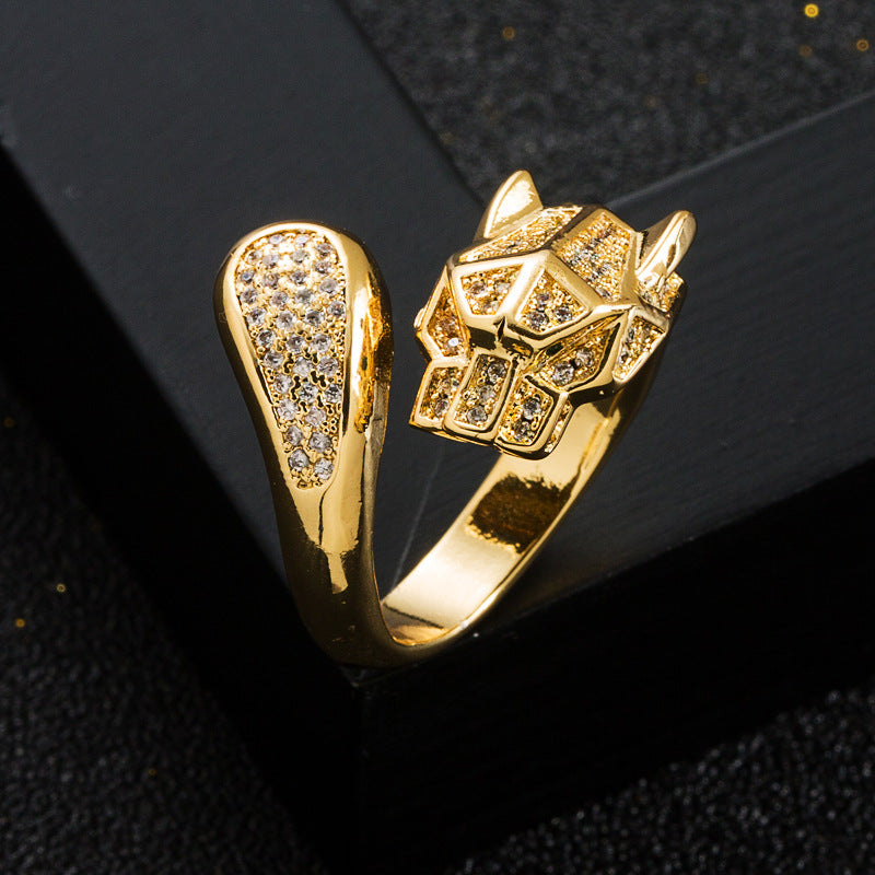 Copper Micro-set Zircon Leopard Head Ring High-end Trend Light Luxury