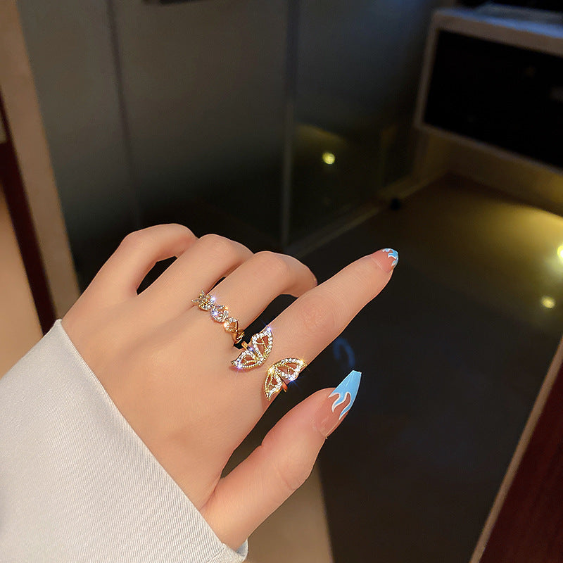 Womens Microset Zircon Ring Butterfly Inlay Alloy Korean Style Fashion Jewelry For Everyday Elegant Wear Gift Idea