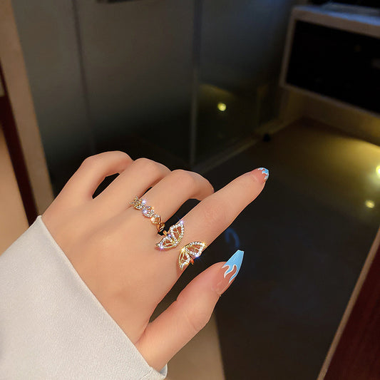 Womens Microset Zircon Ring Butterfly Inlay Alloy Korean Style Fashion Jewelry For Everyday Elegant Wear Gift Idea