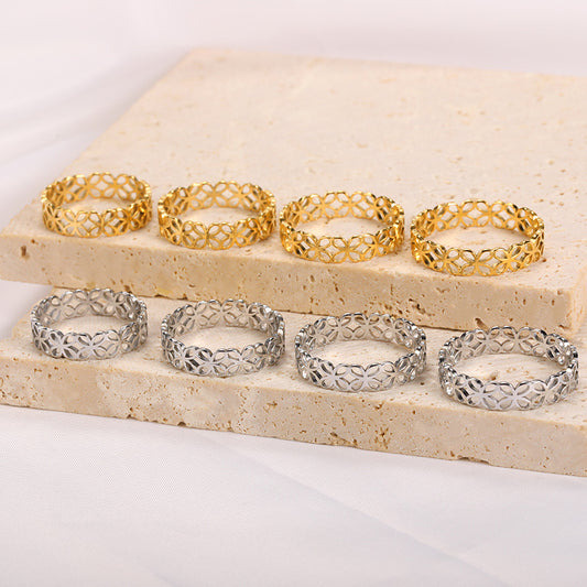 Unisex Stainless Steel Ring With Hollow Heart Design Geometric Round Electroplated Ring Fashion Jewelry For Men