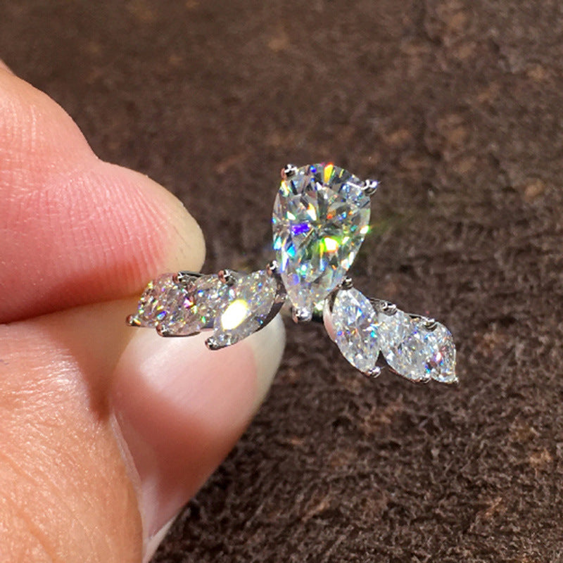 Pear Drop Zircon Ring Copper Inlaid Elegant Fashion Jewelry