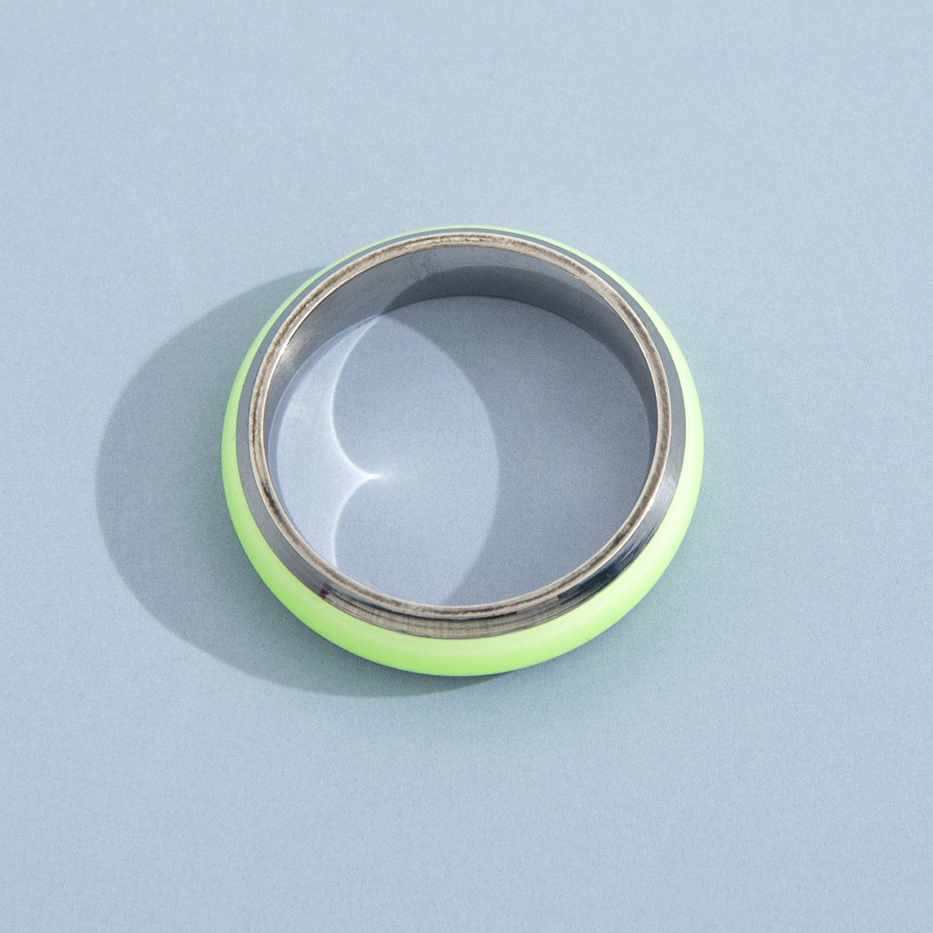 Stainless Steel Luminous Ring Retro Geometric Emerald Green Gem Index Finger Ring Fashion Jewelry Gift For Her