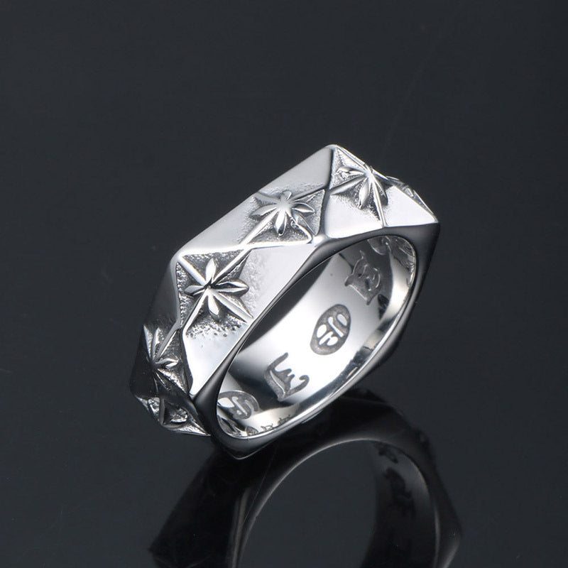 Titanium Steel Ring With Polygon Design Vintage Flower Statement Ring Fashion Jewelry Not Inlay 3D Ring Packed