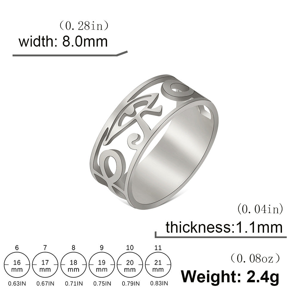Unisex Stainless Steel Ring Personalized Exaggerated Hollow Out Eye Shaped Ring Cool Sweet Electroplated Shine