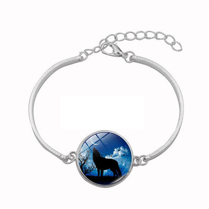 Women Time Gemstone Glass Pendant Bracelet With Alloy Chain Lightweight Adjustable Length Fashion Chic Jewelry