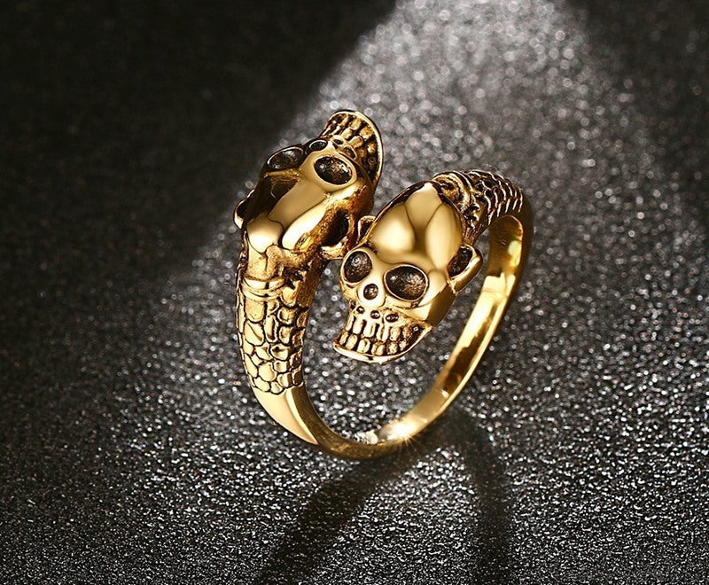 Unisex Skull Ring Stainless Steel Mixed Gold Finish With Alloy Inlaid Gemstones Korean Animal Zodiac Statement