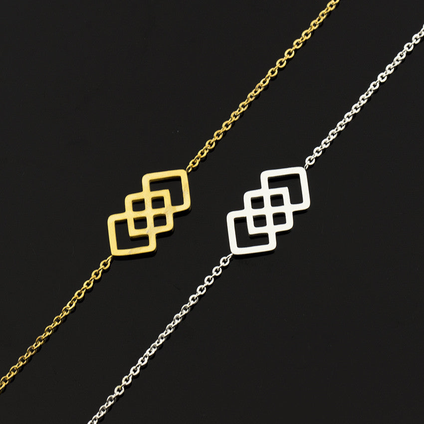 Womens Geometric Square Bracelet Stainless Steel Web Design Korean Fashion Jewelry Anniversary Celebration Stylish