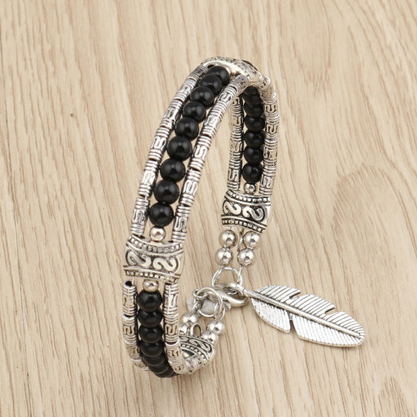 Unisex Alloy Feather Bracelet Geometric Design Electroplated Jewelry Fashionable Everyday Accessory Collection