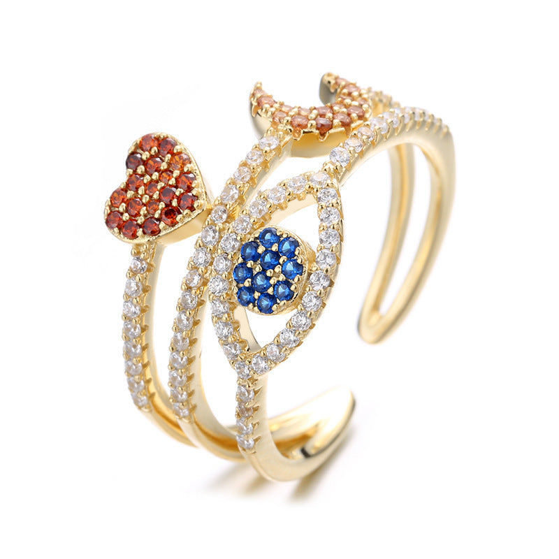 Devils Eye Moon Heart Silver Gold Geometric Ring Fashionable Simple Jewelry For Women And Girls Elegant Design