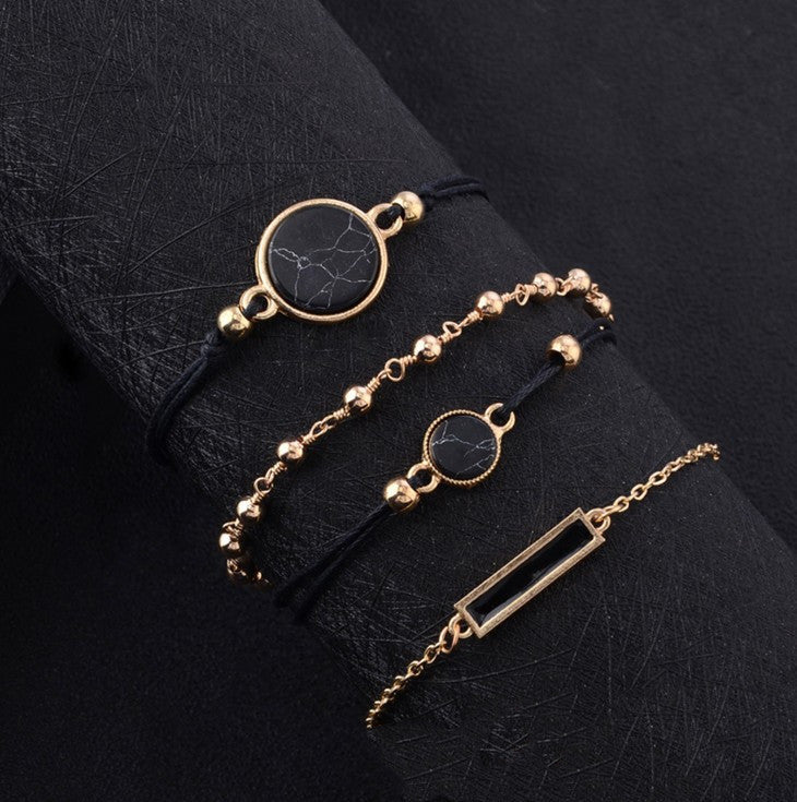 Geometric Alloy Chain Bracelet Set For Women Black And Turquoise Fashion Jewelry Individually Packaged For Everyday Wear