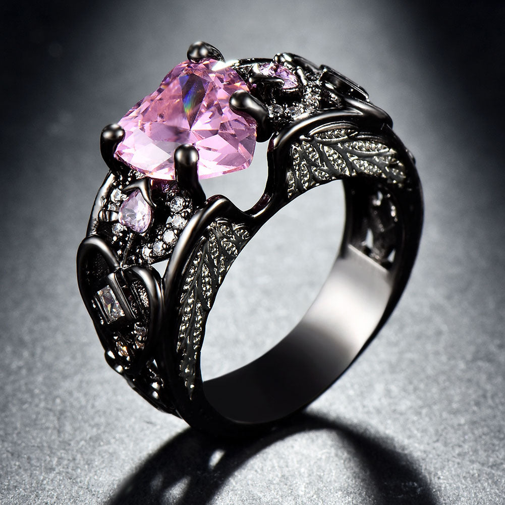 Women Heart Angel Wings Ring Gold Plated Copper Gemstone Fashion Jewelry Gifts For Her Elegant Statement Piece