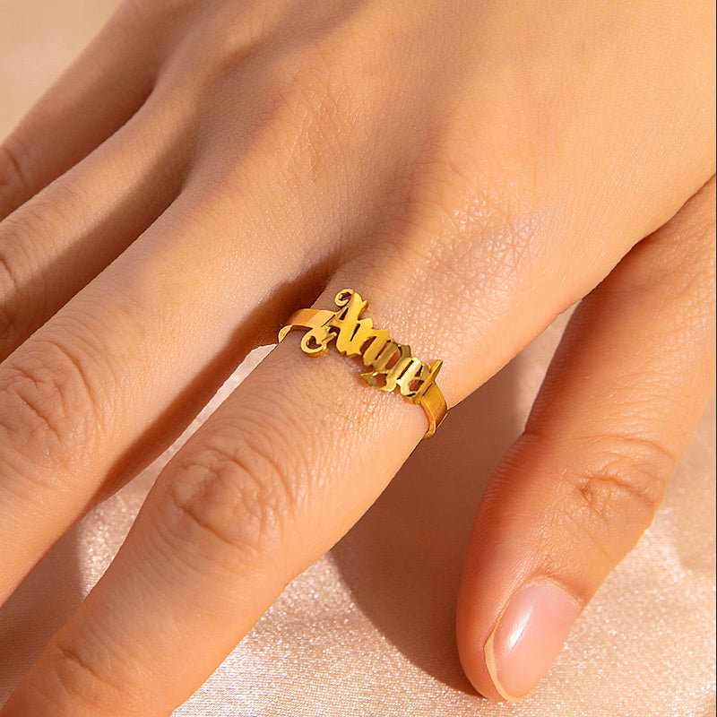 Gold Letter Initial Ring For Women Stainless Steel Adjustable Lightweight Fashion Jewelry Gift For Her Everyday Wear
