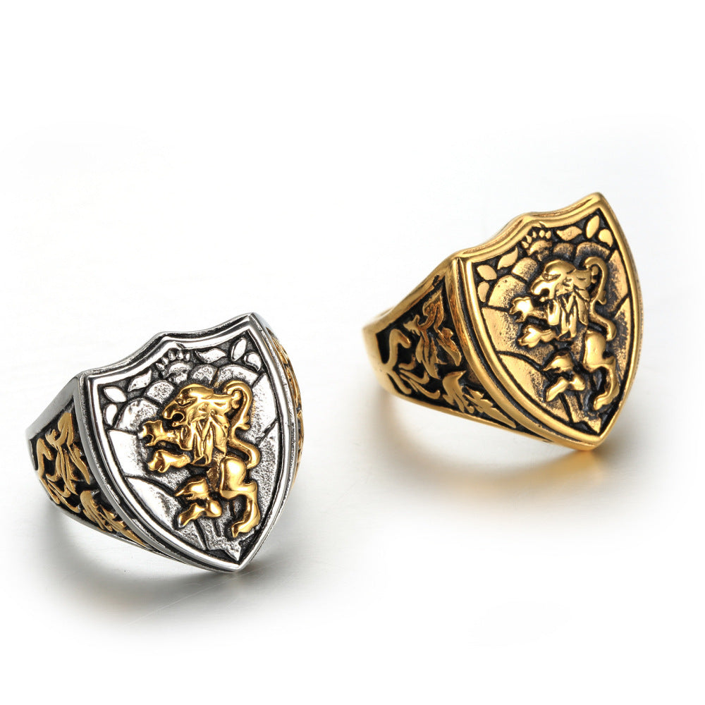 Mens Stainless Steel Lion Ring With Golden Finish Geometric Totem European Design Jewelry Gift For Men Jewelry