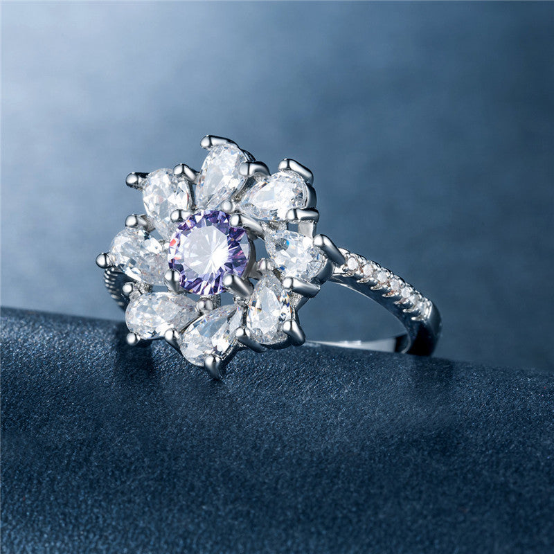 Purple Zircon Ring Copper Plated Gold Jewelry for Women